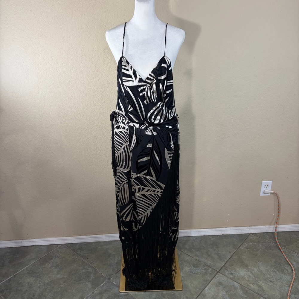 BHLDN Azulu Tierra Sz L Floresta Fringe V-neck Midi Wrap Sleeveless Dress Event